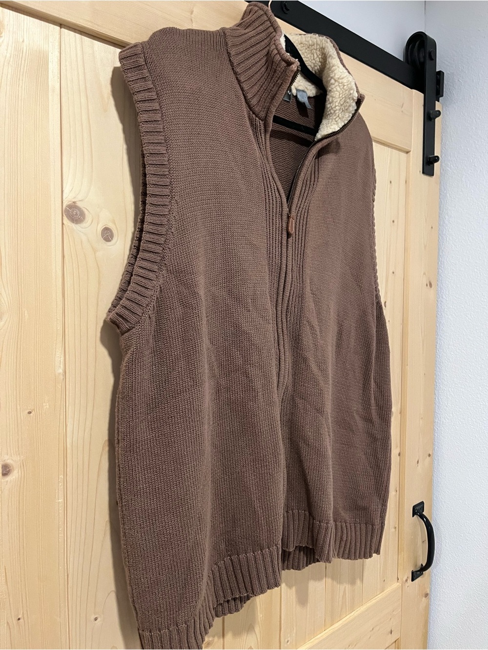 Oscar de la Renta Brown Zip-Up Knit Vest with Sherpa Trim XL - Picture 4 of 8